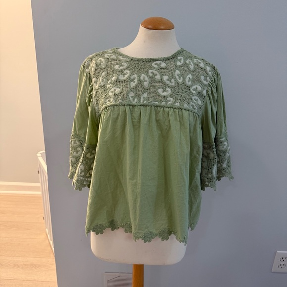 Free People Tops - Free People like Sage Green Embroidered Peasant Blouse
